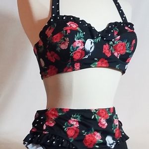 Hot Topic 2pc. Skulls and Roses Swimsuit